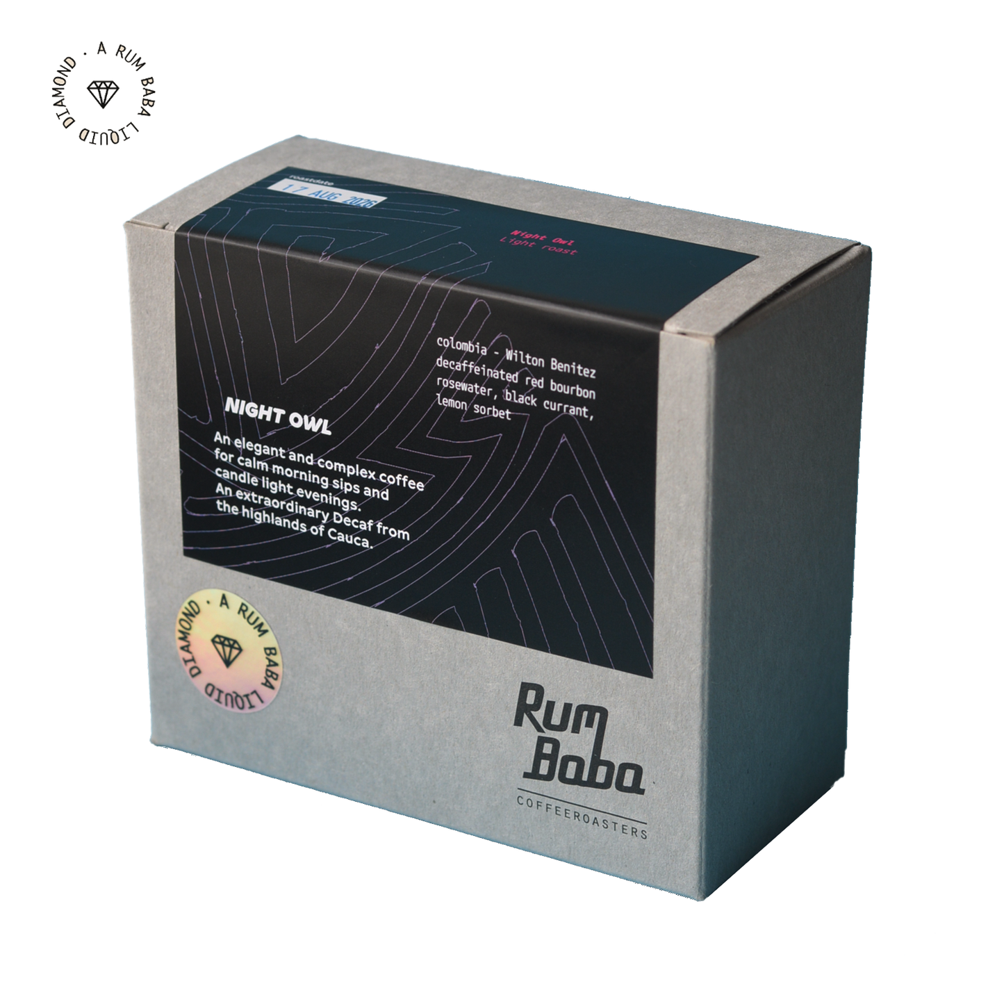 Rum Baba Colombia Night Owl decaf coffee beans, 200 g bag